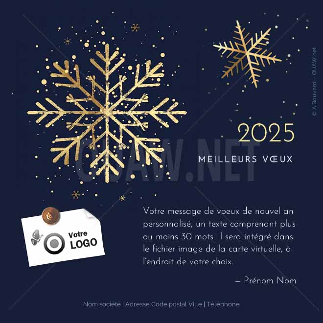 ECVN 163 - Carte de voeux Noël entreprise, flocon Or fond bleu