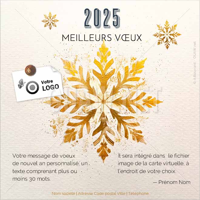 ECVN 166 - ecard voeux entreprise Noël et nouvel an, flocon Or